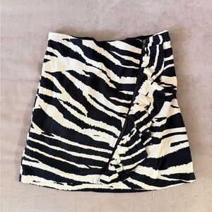 Zebra Print Black and White Women's Skirt with Zipper and Ruffle, Free People